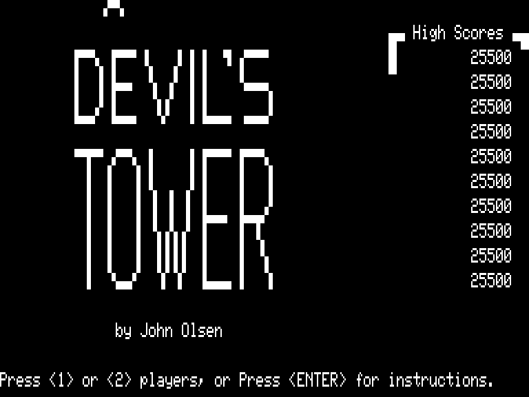 Devil's Tower (TRS-80) screenshot: Title screen