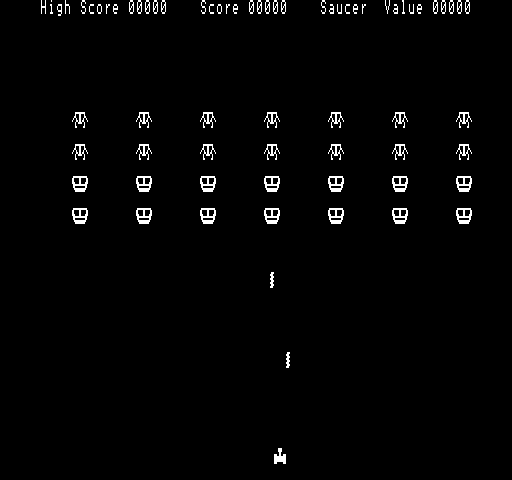 Martian Invaders (Exidy Sorcerer) screenshot: Aliens dropping bombs