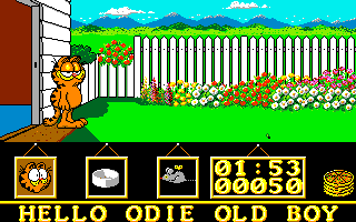 Garfield: Big, Fat, Hairy Deal (Amiga) screenshot: Exiting house