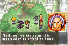 Shaman King: Legacy of the Spirits - Sprinting Wolf (Game Boy Advance) screenshot: A samurai spirit wants to fight the bullies with the help of Yoh, the protagonist.