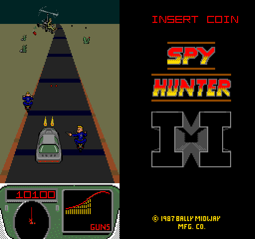 Spy Hunter II (Arcade) screenshot: Motorcyclists and enemy chopper