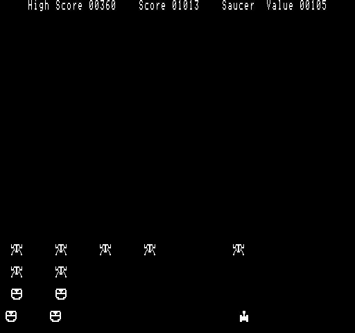 Martian Invaders (Exidy Sorcerer) screenshot: Aliens reaching the ground