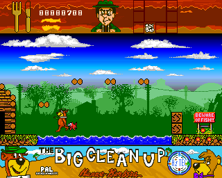 Yogi's Big Clean Up (Amiga) screenshot: Fish attack