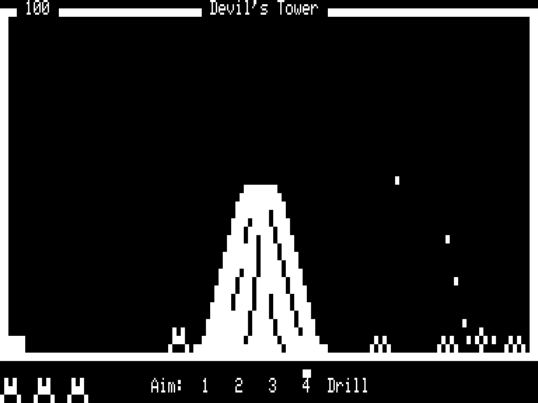 Devil's Tower (TRS-80) screenshot: An alien gets hit