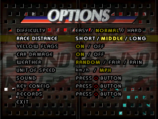 Indy 500 (PlayStation) screenshot: Options.