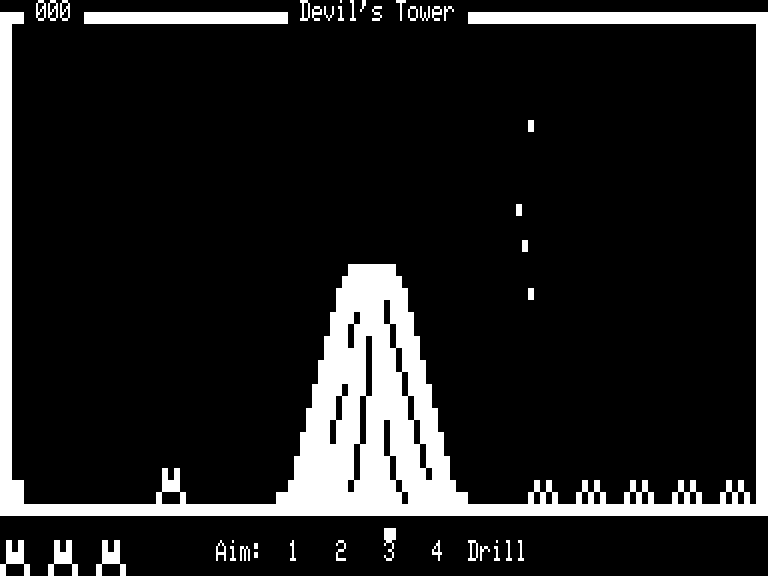 Devil's Tower (TRS-80) screenshot: Shooting projectiles