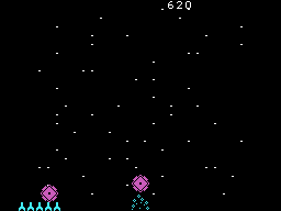 Astromania (TI-99/4A) screenshot: Don't let them reach the bottom!