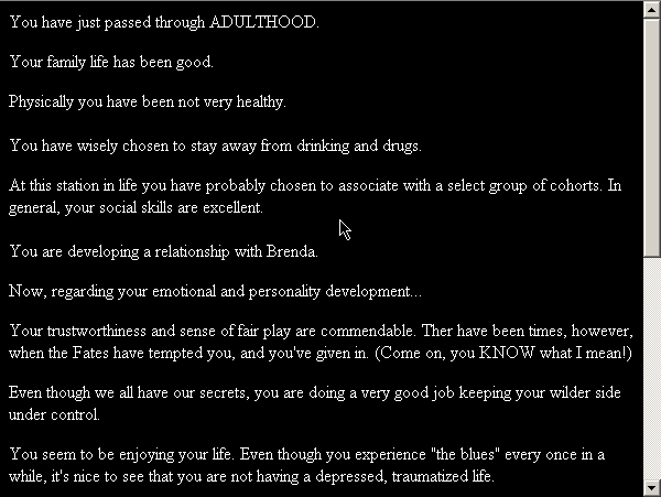 Alter Ego (Browser) screenshot: Summarizing adulthood.