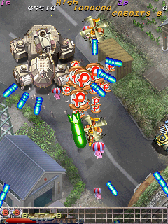 Muchi Muchi Pork! (Arcade) screenshot: Enemy tanks and helicopters