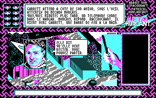 Crash Garrett (DOS) screenshot: Garrett asks the player how to deal with the mechanic
