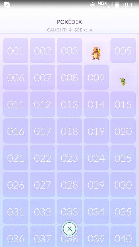 Pokémon GO (Android) screenshot: Humble beginnings to the Pokédex.
