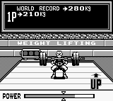 Track & Field (Game Boy) screenshot: Weight Lifting. Up!