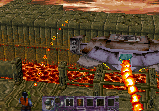 Contra: Legacy of War (SEGA Saturn) screenshot: First level boss. Your biggest worry here is the camera position which fails to show all the enemies behind you.