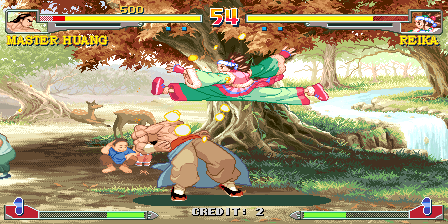 Martial Masters (Arcade) screenshot: Master Huang vs Reika match