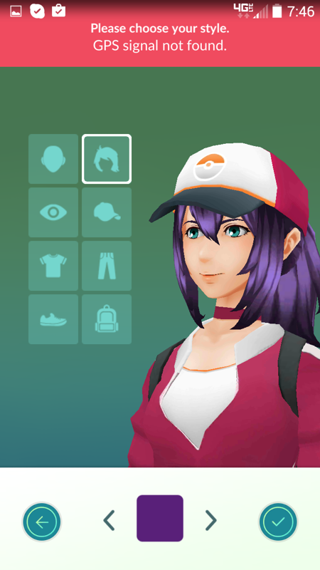 Pokémon GO (Android) screenshot: And then customizing her appearance.
