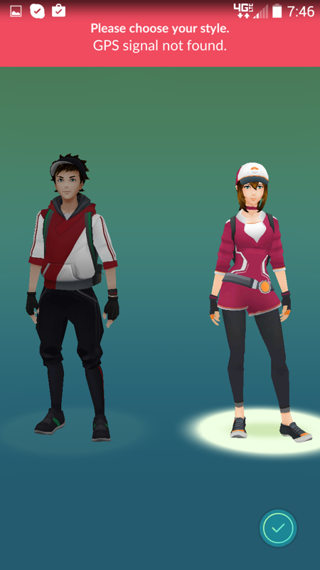 Pokémon GO (Android) screenshot: Choosing my avatar's gender.