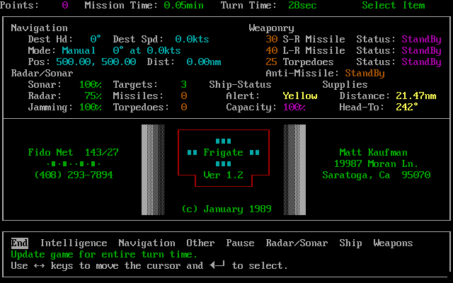 Frigate (DOS) screenshot: Campaign starts.