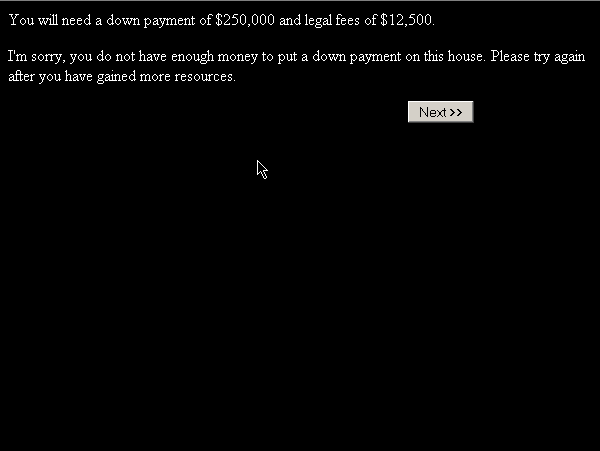 Alter Ego (Browser) screenshot: Attempting to purchase property.
