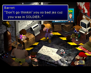 Final Fantasy VII (PlayStation) screenshot: Detailed locations, emotional story, goofy conversations: Final Fantasy VII :)