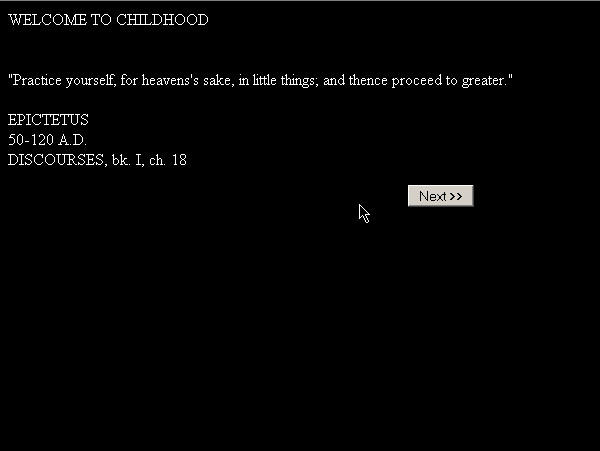 Alter Ego (Browser) screenshot: Moving on the the next stage -- childhood.