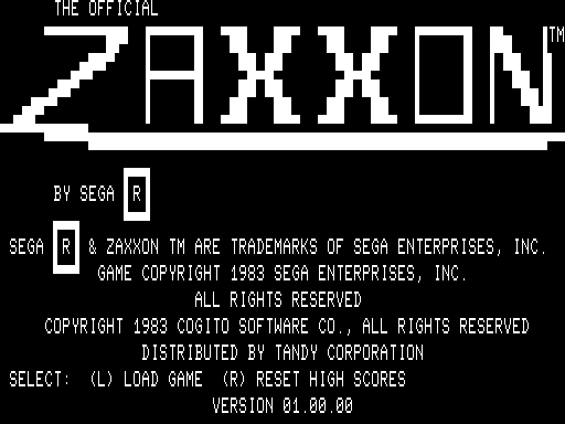 Zaxxon (TRS-80) screenshot: Title screen 1