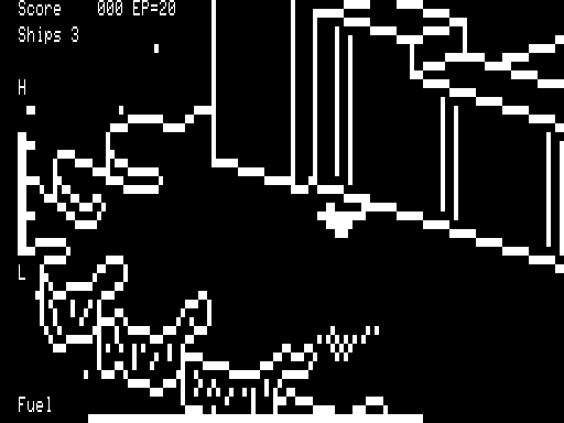 Zaxxon (TRS-80) screenshot: Beginning the first level.