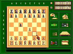 Sega Chess (SEGA Master System) screenshot: A game going on, 2D board.