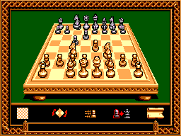 Sega Chess (SEGA Master System) screenshot: A game going on, 3D board.