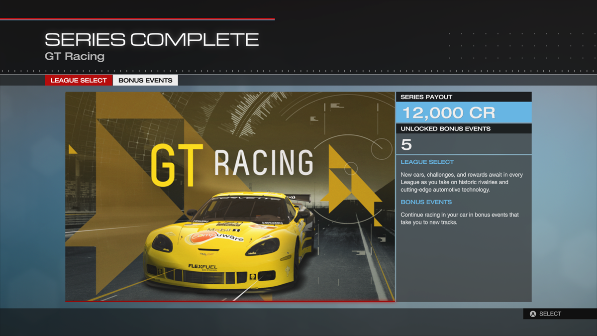 Forza Motorsport 5 (Xbox One) screenshot: Complete a series to unlock bonus races an earn some credits.