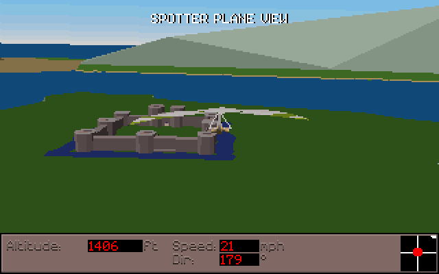 Stunt Island (DOS) screenshot: This sequence requires me to fly in on a hang-glider.