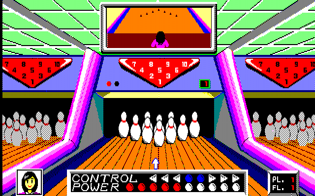 Dynamite Bowl (PC-88) screenshot: Choosing direction and power of the throw