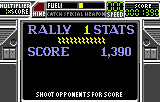 RoadBlasters (Lynx) screenshot: Rally 1 stats.