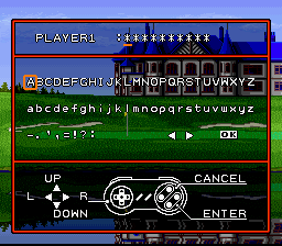 Hole in One (SNES) screenshot: Enter your name, if you aren't too ashamed of your golfing skills...