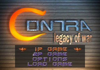 Contra: Legacy of War (SEGA Saturn) screenshot: The main menu. Not shown - this game features a rather useless "3D mode" that presents the you with Contra in the eye-strain-o-vision.