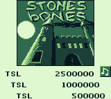 Pinball Fantasies (Game Boy) screenshot: Table 4: Stones & Bones - highscores