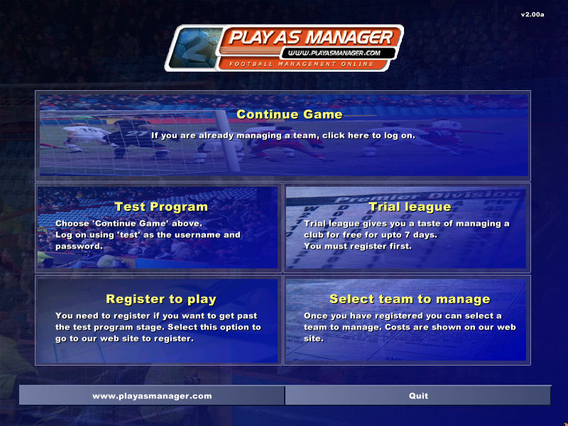 PlayAsManager (Windows) screenshot: Main menu (v2.00a)