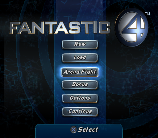 Fantastic 4 (PlayStation 2) screenshot: Title/menu screen.