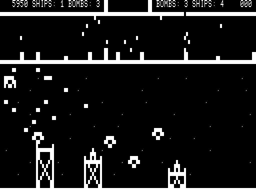 The Eliminator (TRS-80) screenshot: My ship has been destroyed!