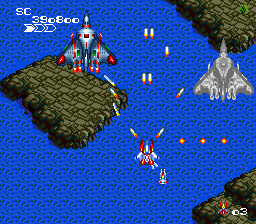 Final Soldier (TurboGrafx-16) screenshot: Shooting at two large planes