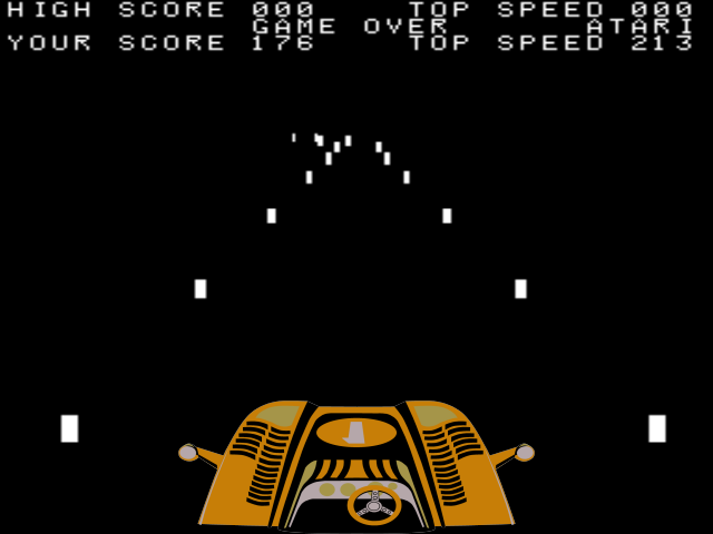 Night Driver (Arcade) screenshot: Bezel artwork provided the front-end of the car.