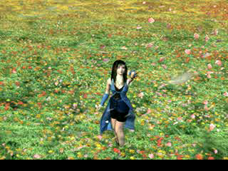 Final Fantasy VIII (PlayStation) screenshot: The famous intro. Rinoa in the flower field... "I'll be waiting for you"
