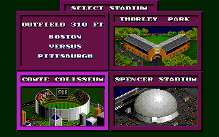 Bo Jackson Baseball (Amiga) screenshot: Select stadium.