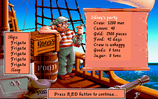 Pirates! Gold (Amiga CD32) screenshot: Your party's status