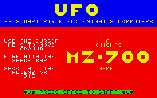 UFO (Sharp MZ-80K/700/800/1500) screenshot: Title screen