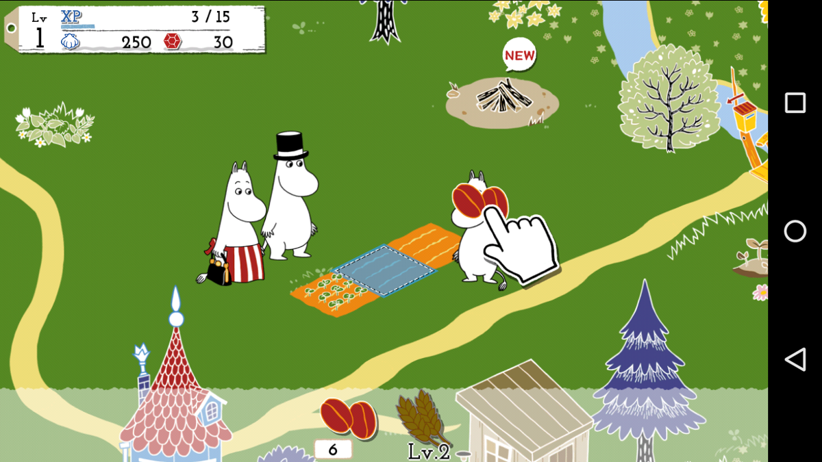 Moomin: Welcome to Moominvalley (Android) screenshot: Drag those beans! The developers expect that you use your finger to perform the drag, and I hope they are not disappointed.
