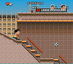 Soccer Kid (SNES) screenshot: Going underground in London.