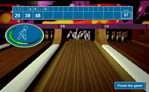 Play and Win !!! (Browser) screenshot: Knocking down the pins in the next frame