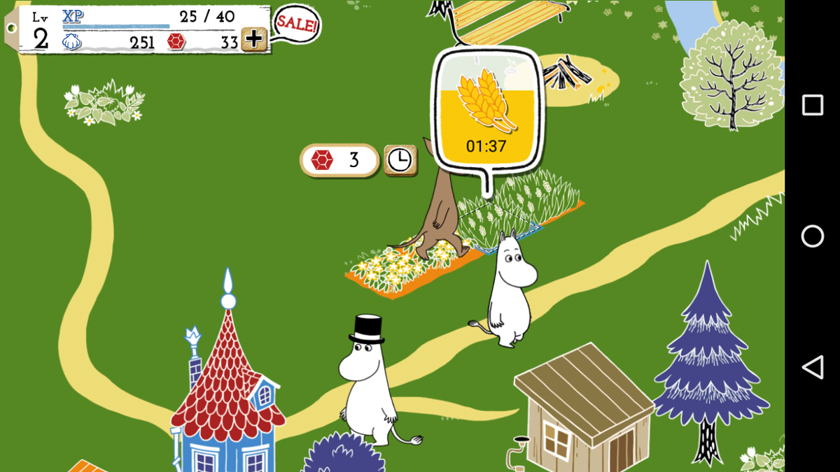 Moomin: Welcome to Moominvalley (Android) screenshot: 97 seconds for wheat? But I want it noooowww!