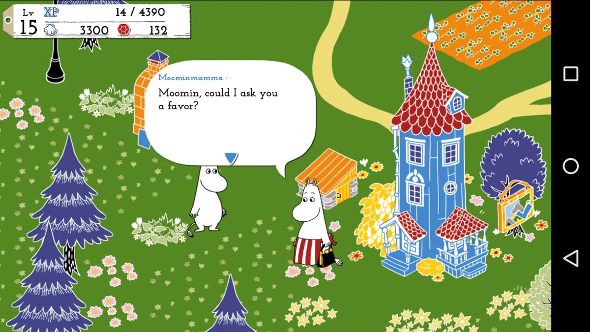 Moomin: Welcome to Moominvalley (Android) screenshot: New business! (In the Moominvalley, a party is business.)