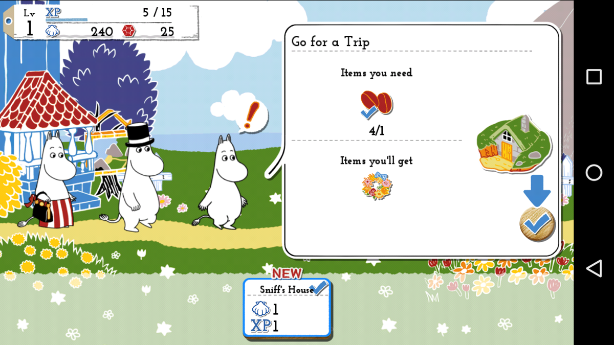 Moomin: Welcome to Moominvalley (Android) screenshot: A vacation? Oh do let's take on!